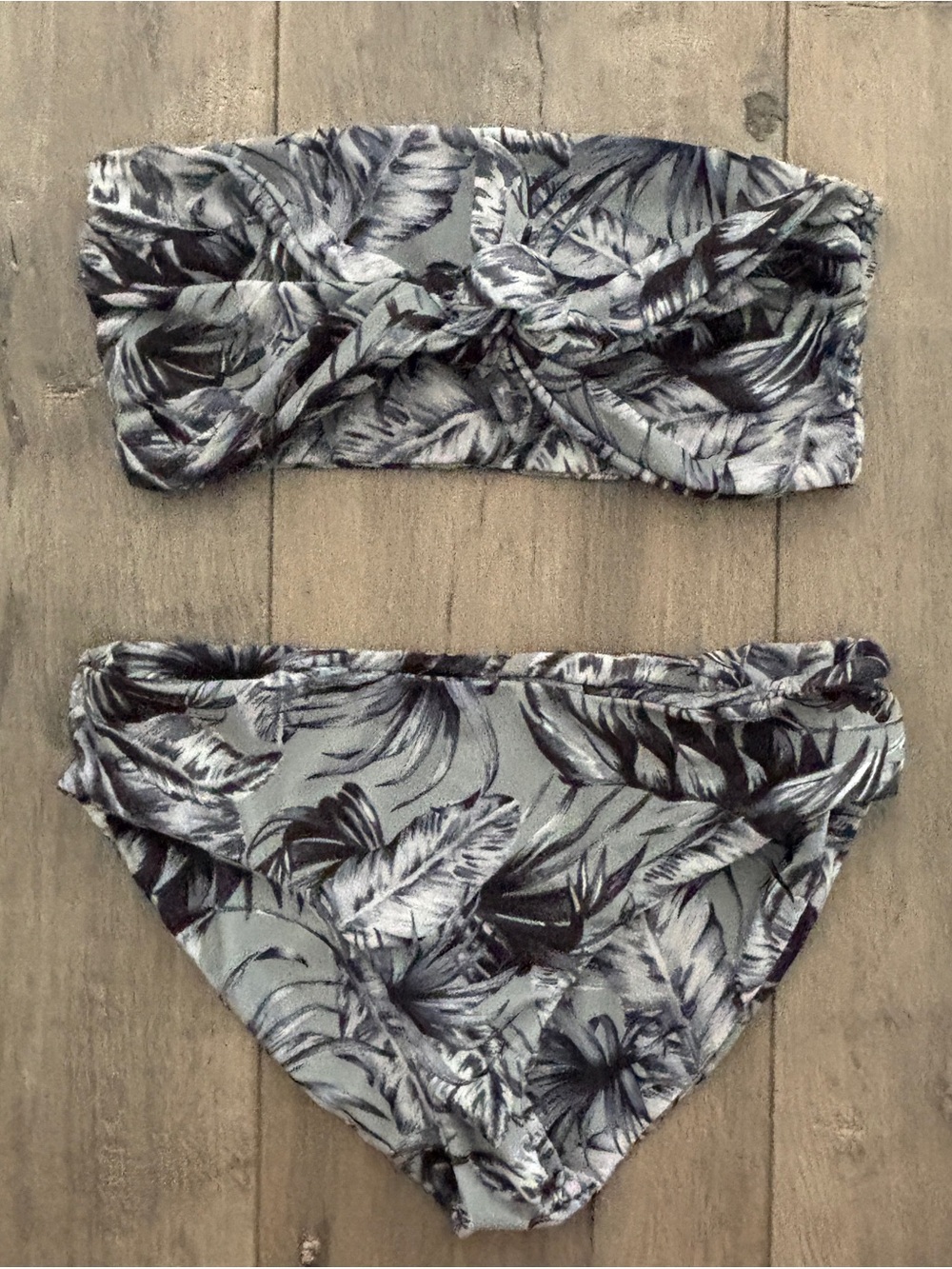 Mikoh Floral Bandeau Bikini Set in Gray and Black